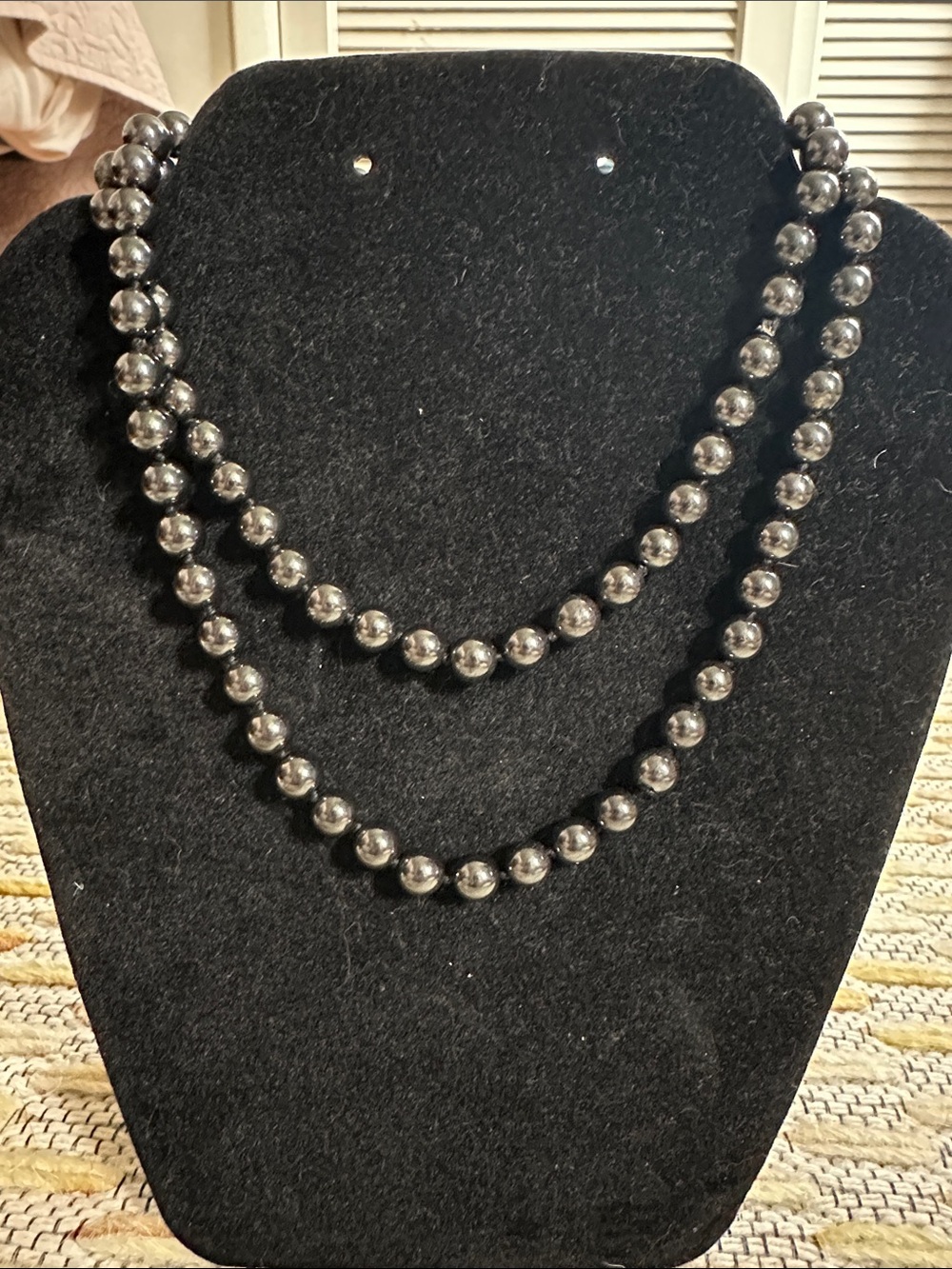 Vintage Hand Knotted Hematite Bead Necklace